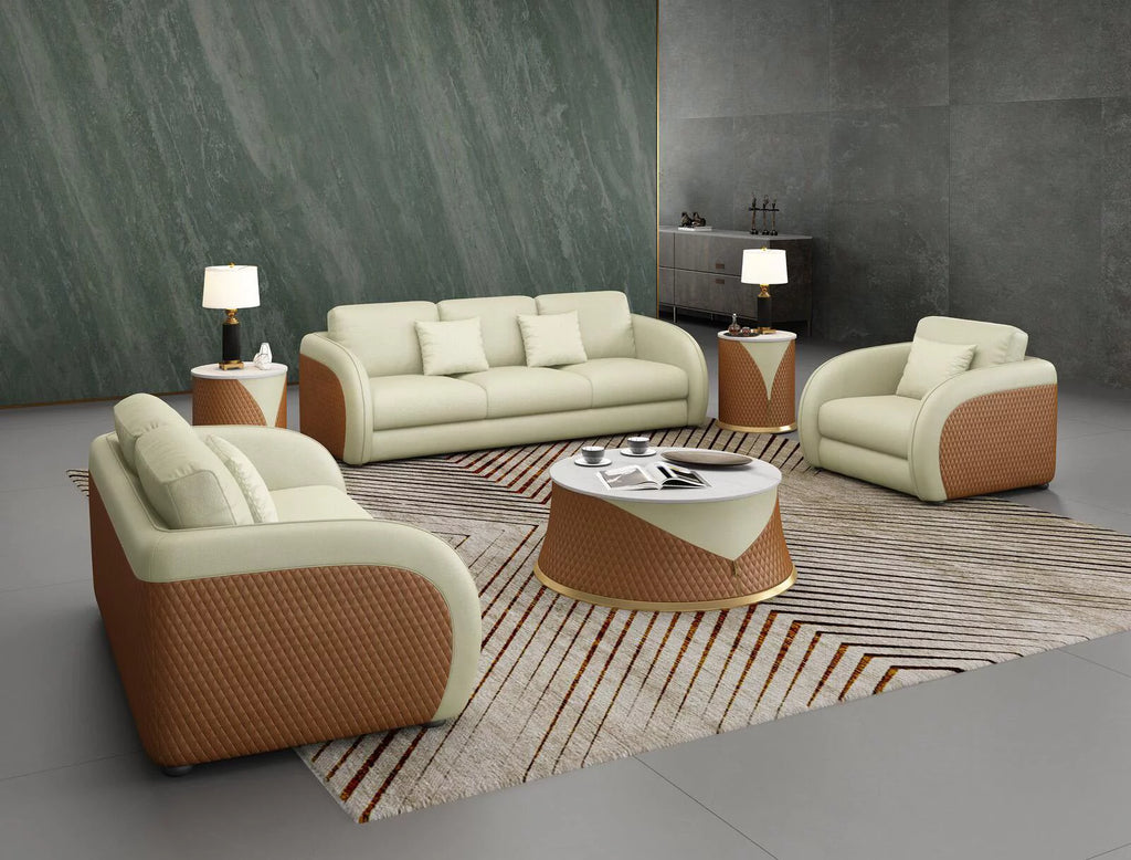 Beige Cognac Italian Leather Arm Chair Q14057