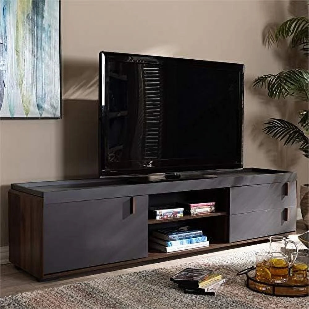 Gray and Walnut Wood TV Stand P428362