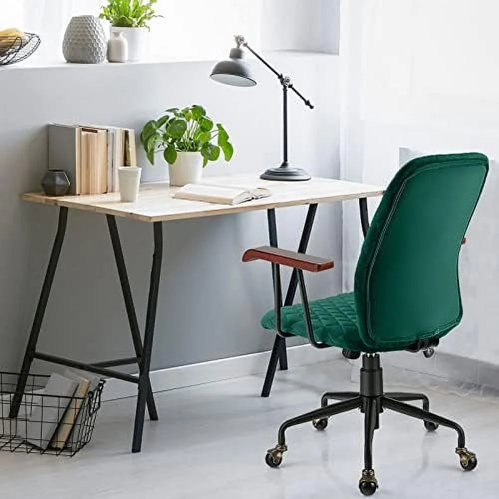 White Velvet Upholstered Office Chair with Rubber Wood Armrests T770