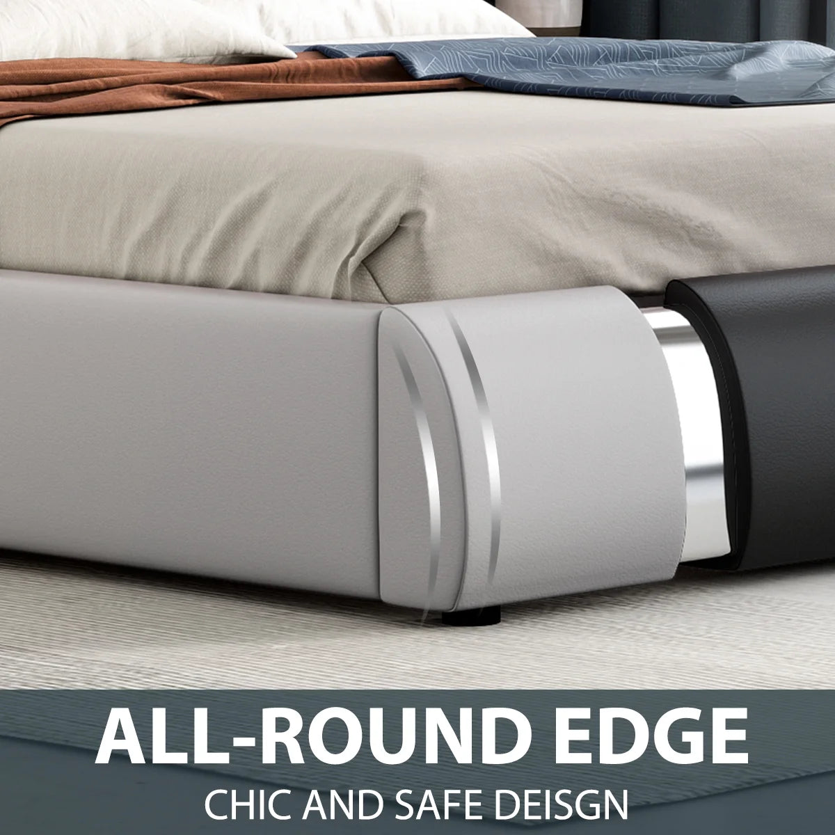 King Size Bed Frame with Adjustable Headboard Y89450