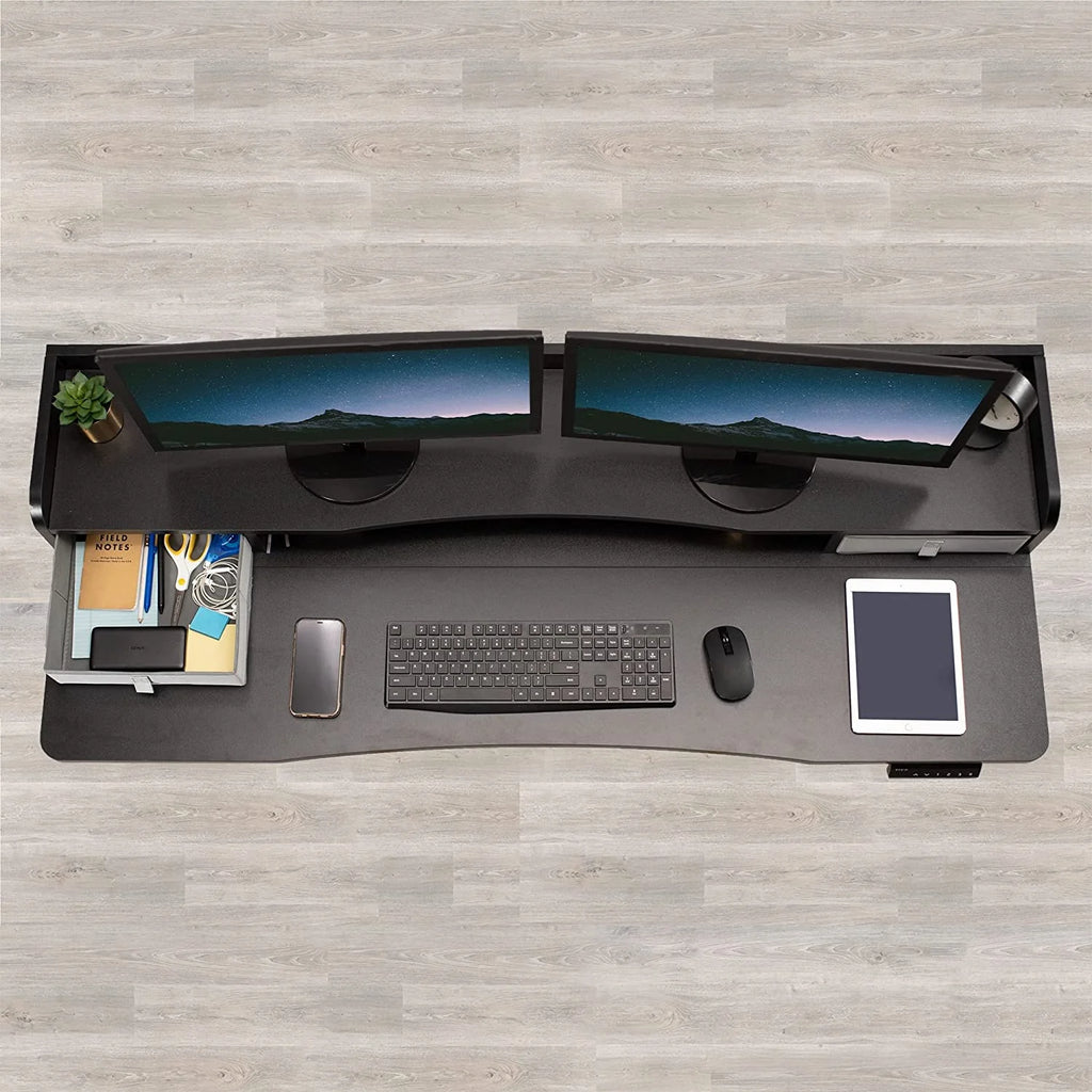 2-Tier Height Adjustable 60 X 24 Inch Stand Up Desk with Storage Drawers K898