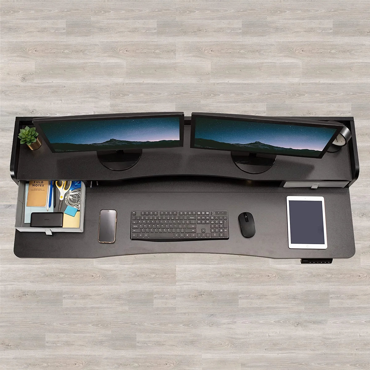 2-Tier Height Adjustable 60 X 24 Inch Stand Up Desk with Storage Drawers K898