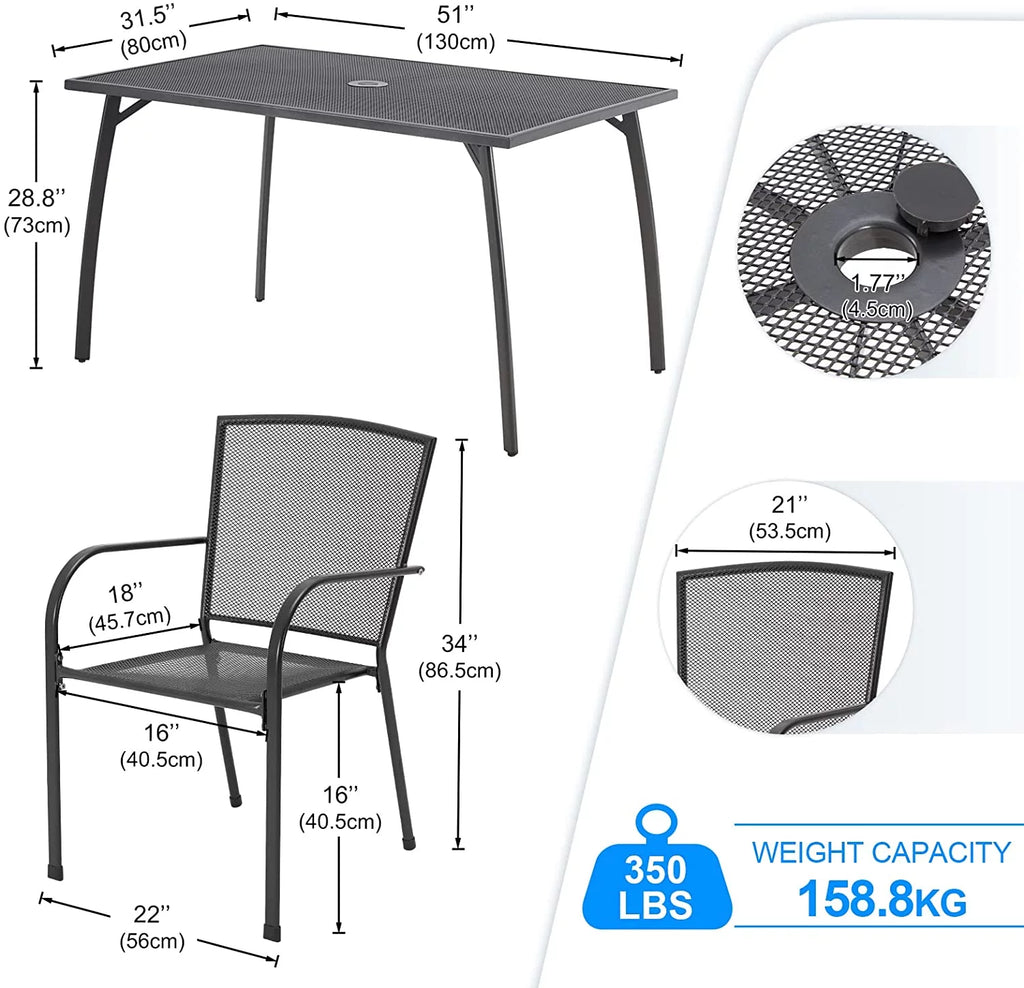 5-Piece Metal Patio Dining Set with 4 Stackable Chairs I416418
