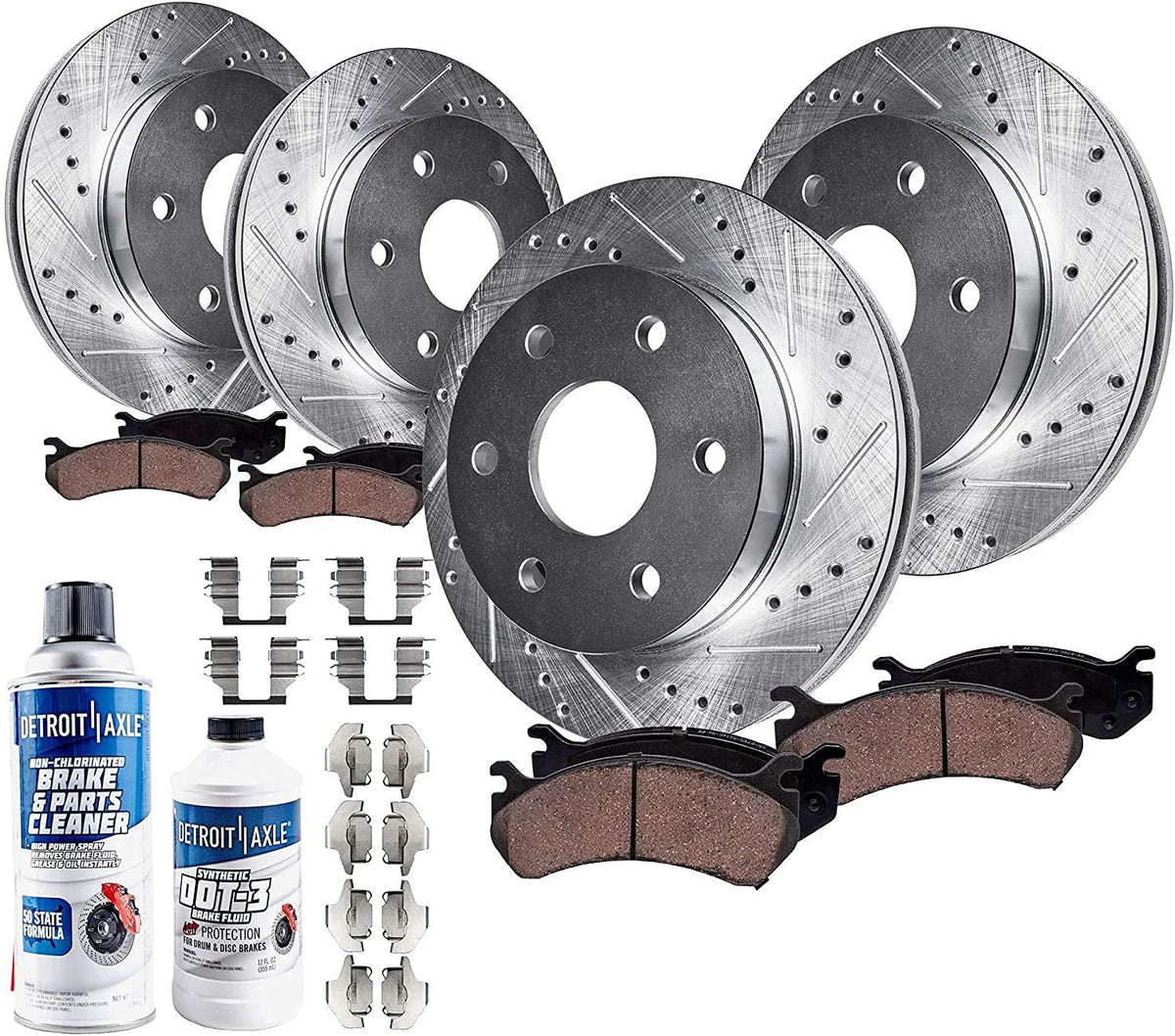12 Front & Rear Drilled & Slotted Rotors + Ceramic Pads 10pc Set Z168743