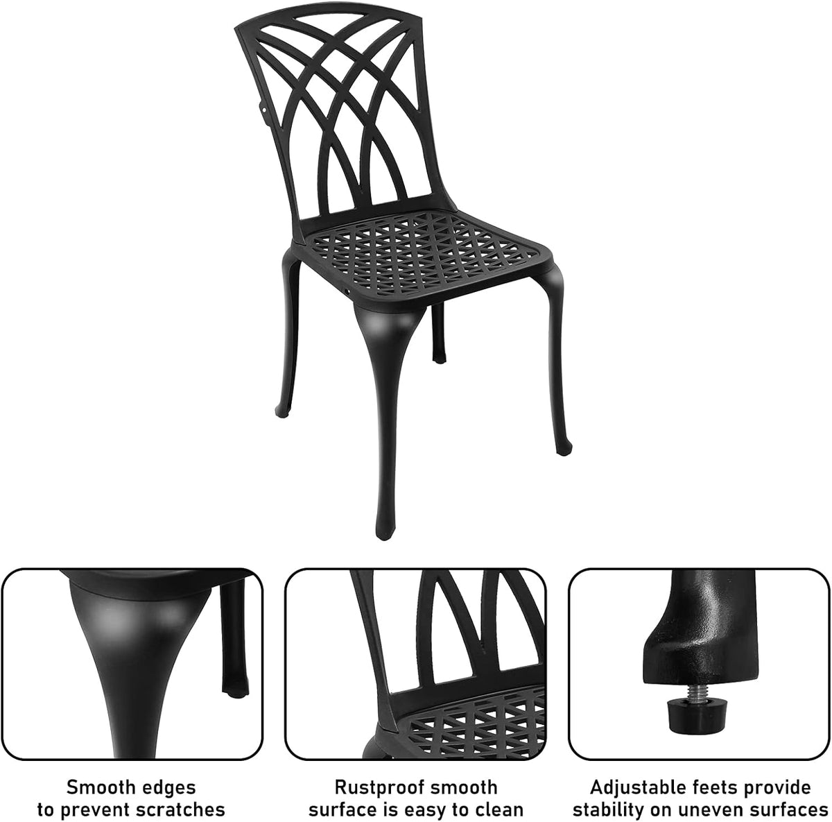 Black Set of 2 Cast Aluminum Outdoor Dining Chairs M655