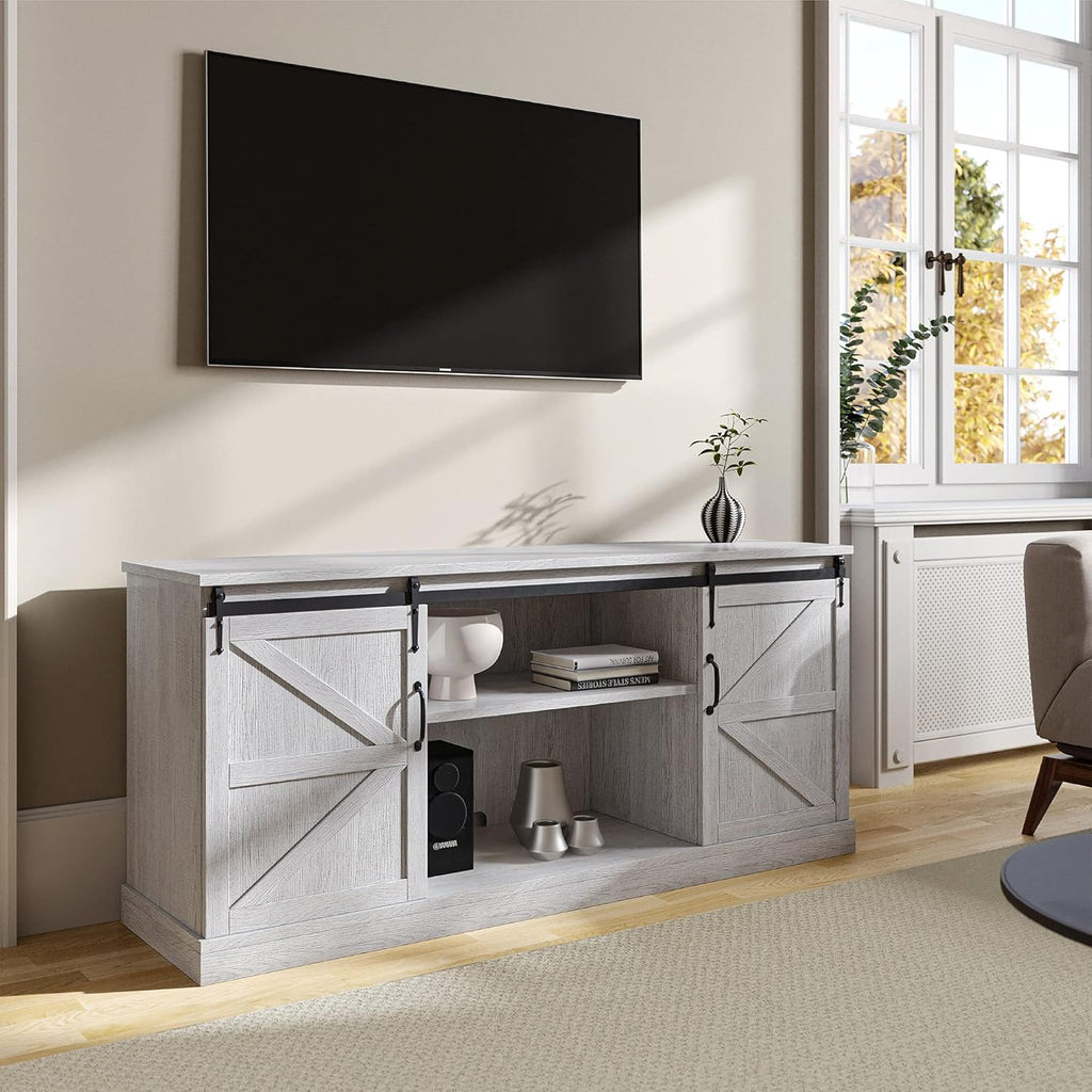 52 Inch TV Stand with Sliding Barn Door and Storage Cabinets U52690