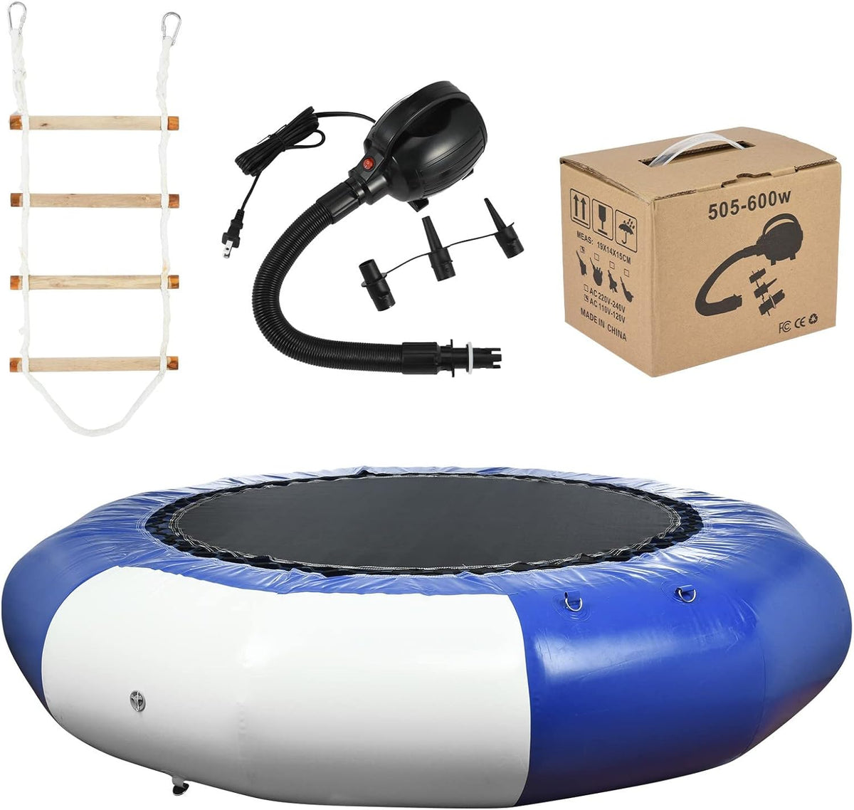 Inflatable Round Water Trampoline with Electric Inflator and 4-Step Ladder I792