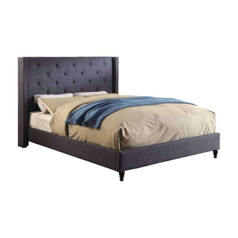 Blue Fabric and Wood Wingback California King Bed V64333