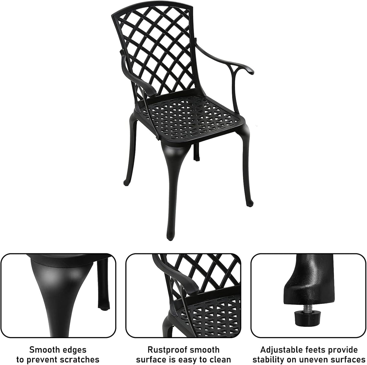 Black Set of 2 Cast Aluminum Outdoor Dining Chairs M655