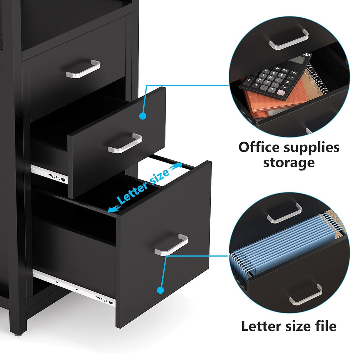 3 Drawer Letter Size File Cabinet with Wire Storage Shelves S213762