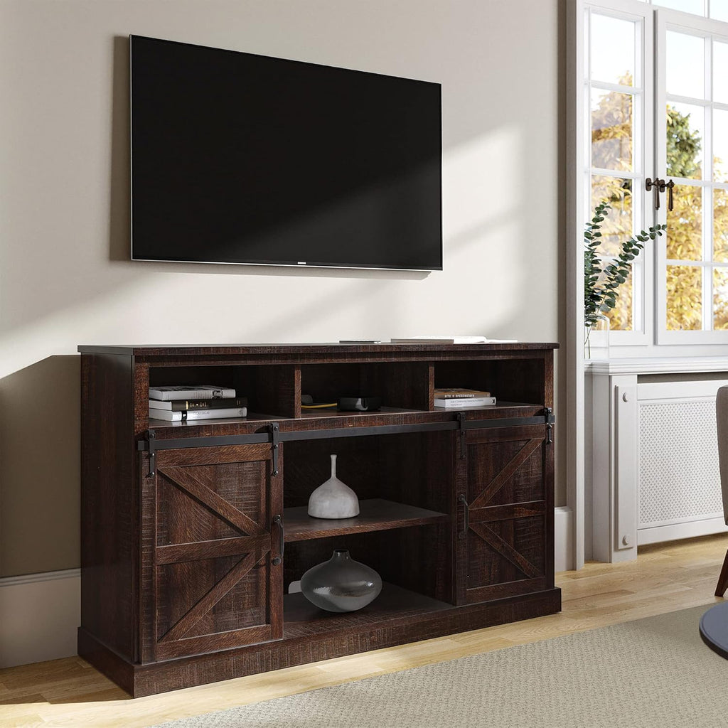 52 Inch TV Stand with Sliding Barn Door and Storage Cabinets U52690