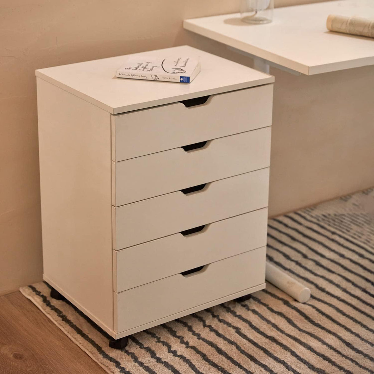 White 5 Drawer File Cabinet with Casters G842173