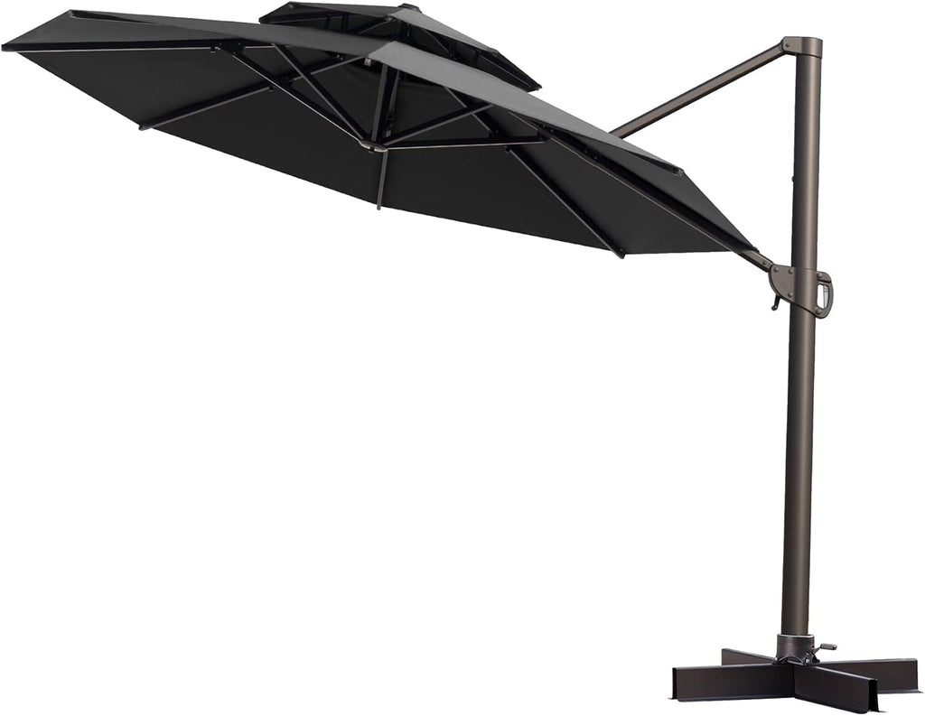 11.5FT Double Top Round Grey Offset Cantilever Outdoor Umbrella H577