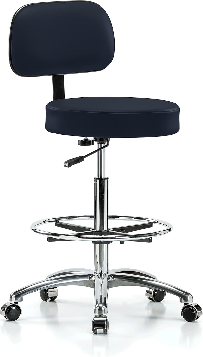Chrome Height Adjustable Exam Stool with Back G27848
