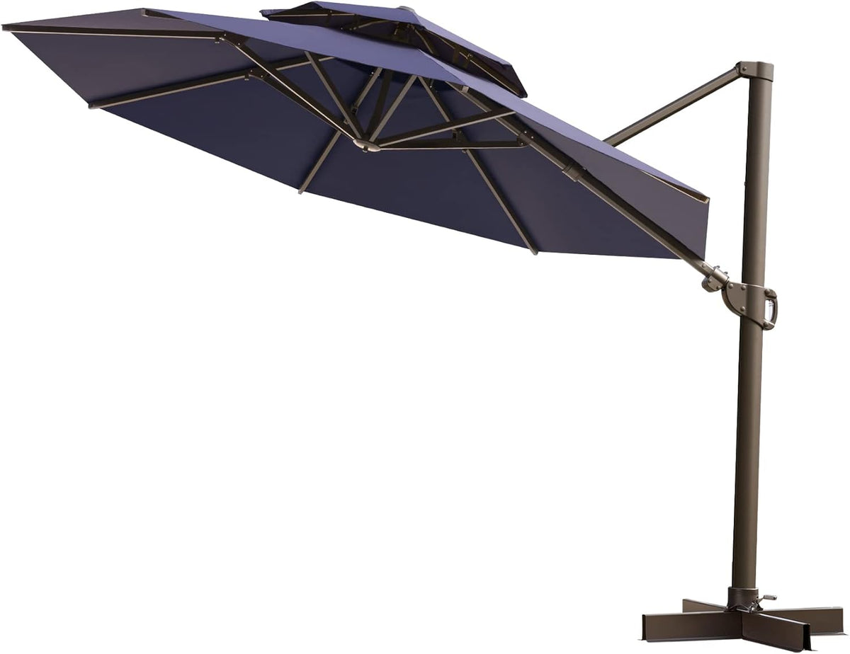 11.5FT Double Top Round Grey Offset Cantilever Outdoor Umbrella H577