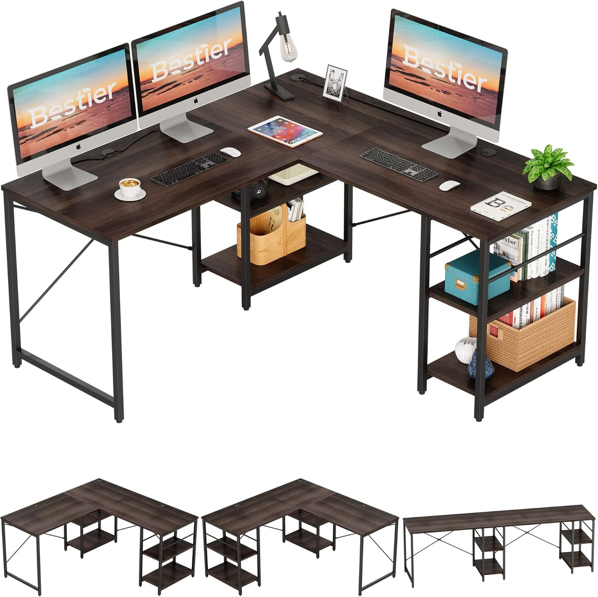 L Shaped Desk with Shelves 95.2 Inch Reversible Corner Computer Desk C219493
