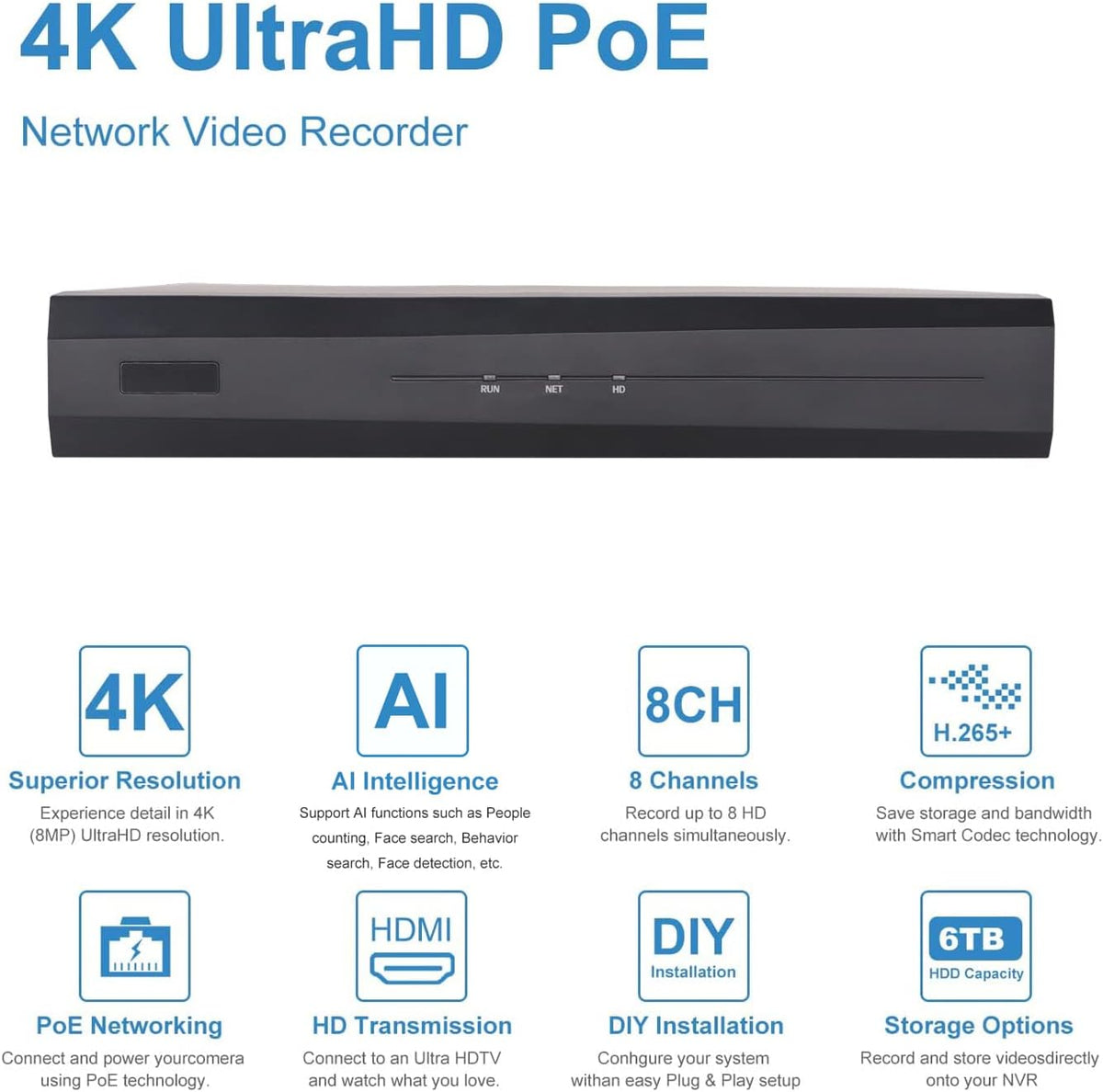 5MP 8 Channel IP PoE Security System with 2TB HDD and 8 Dome Cameras L1722