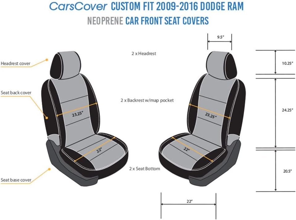 Custom Fit Dodge Ram 1500 2500 3500 Pickup Truck Neoprene Front Seat Covers Gray Black Q376135