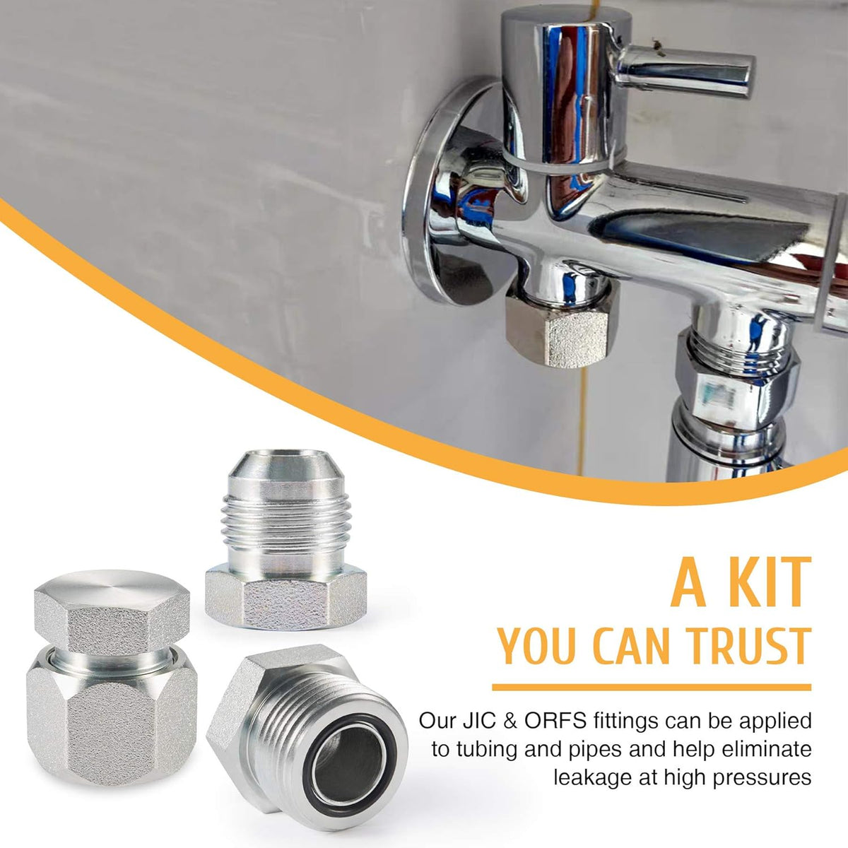 128 PC JIC and ORFS Hydraulic Cap and Plug Fitting Kit Galvanized Steel I7741