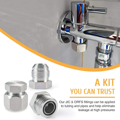 128 PC JIC and ORFS Hydraulic Cap and Plug Fitting Kit Galvanized Steel I7741