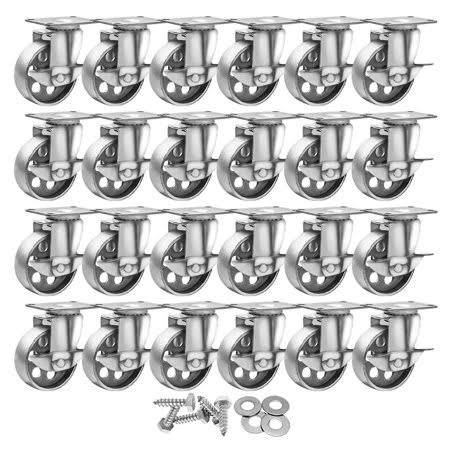 24 All Gray Metal Swivel Plate Caster Wheels Heavy Duty High-gauge Steel w/ Screws (3.5 inch with BRAKE) R4129