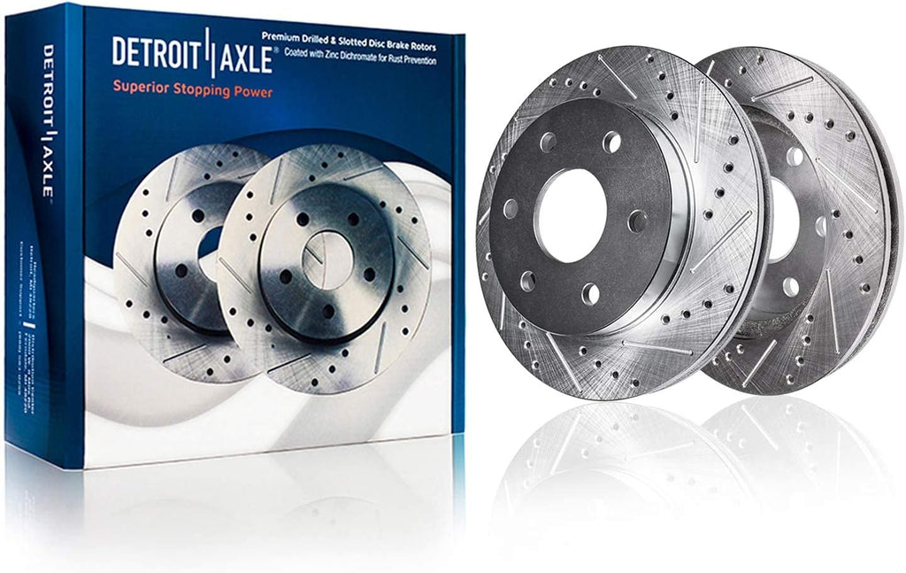 12 Front & Rear Drilled & Slotted Rotors + Ceramic Pads 10pc Set Z168743