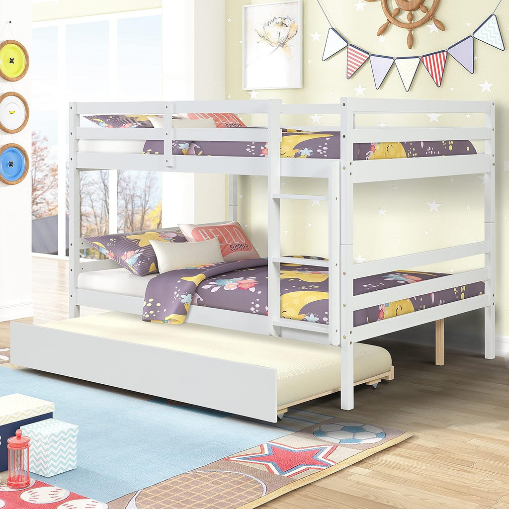 Twin Over Full/Twin Bunk Bed with Staircase Storage Shelves Drawers White G206