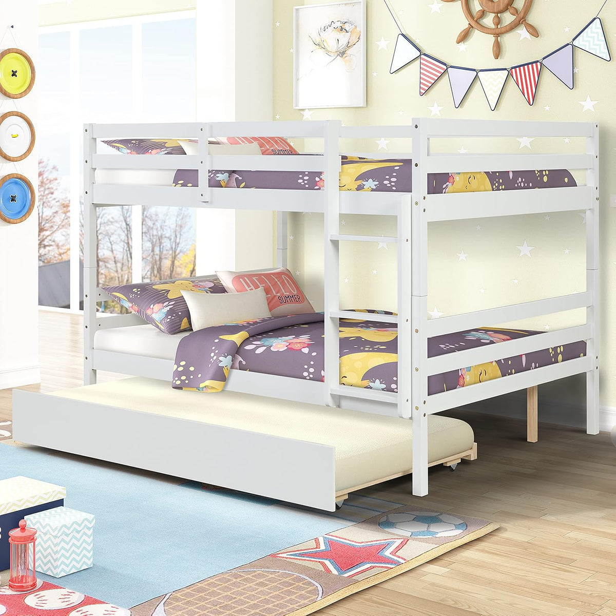 Twin Over Full/Twin Bunk Bed with Staircase Storage Shelves Drawers White G206