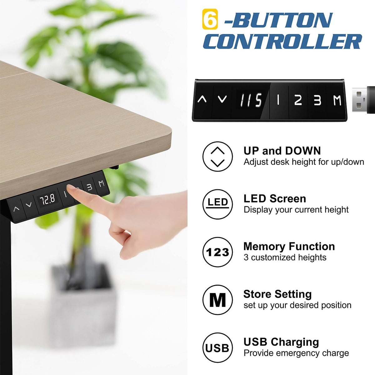 Black 48 x 24 Height Adjustable Electric Standing Desk Y7352