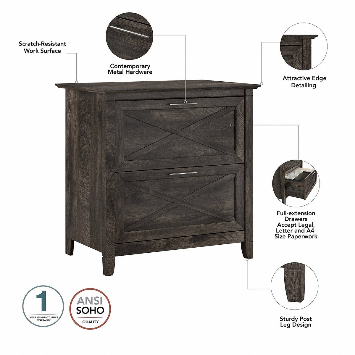 48-Inch Writing Desk with Lateral File Cabinet G38444