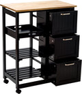 Black Kitchen Island Cart with Storage & Wheels B903