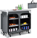 Portable Aluminum Camping Cook Table with Storage Organizer and Carrying Bag L64069
