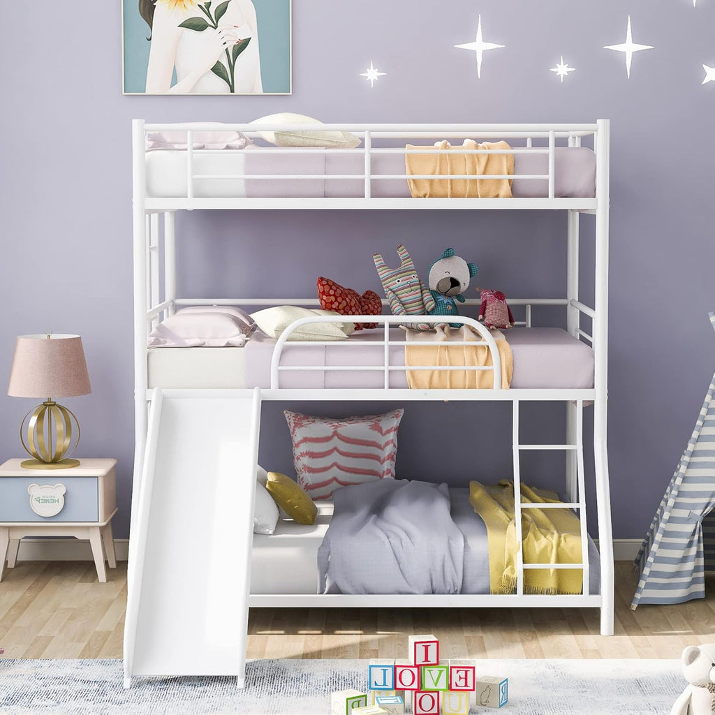 Twin Over Full/Twin Bunk Bed with Staircase Storage Shelves Drawers White G206