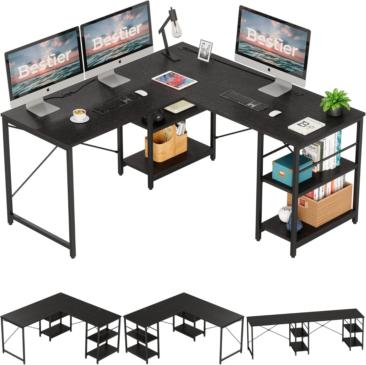 L Shaped Desk with Shelves 95.2 Inch Reversible Corner Computer Desk C219493