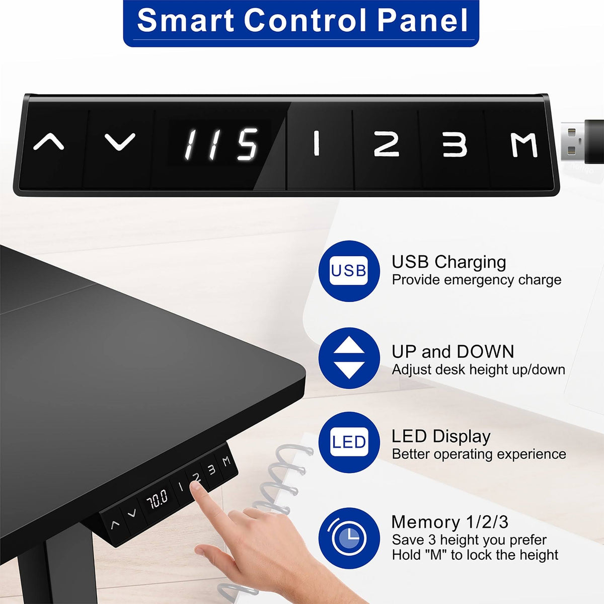 Black 48 x 24 Height Adjustable Electric Standing Desk Y7352