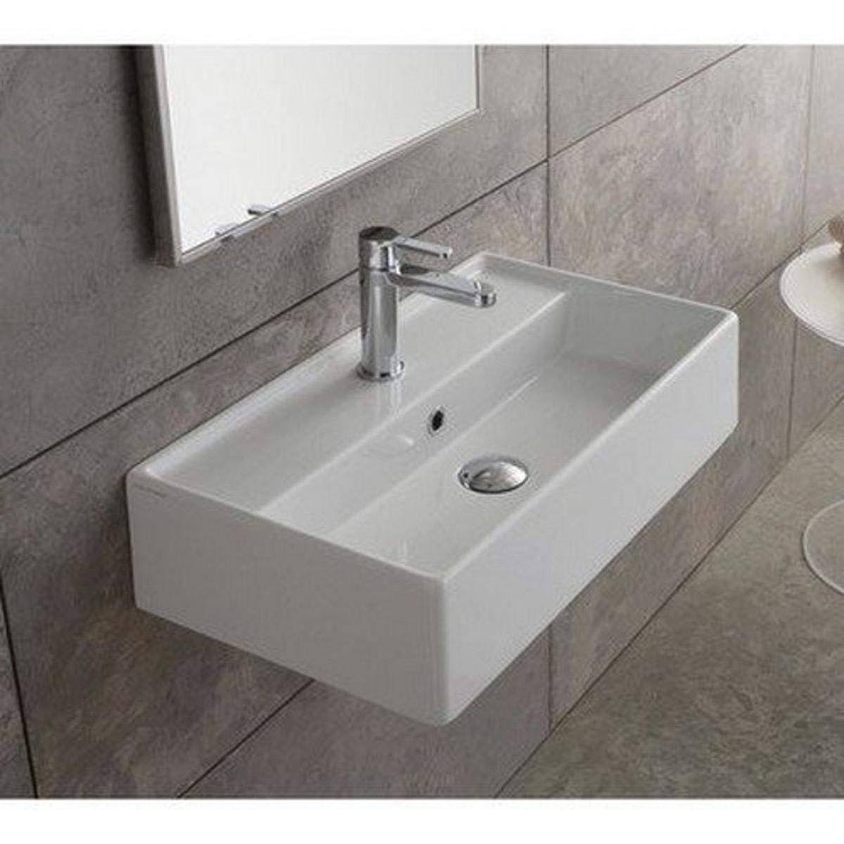 White Rectangular Ceramic Wall Mounted Vessel Sink U98168