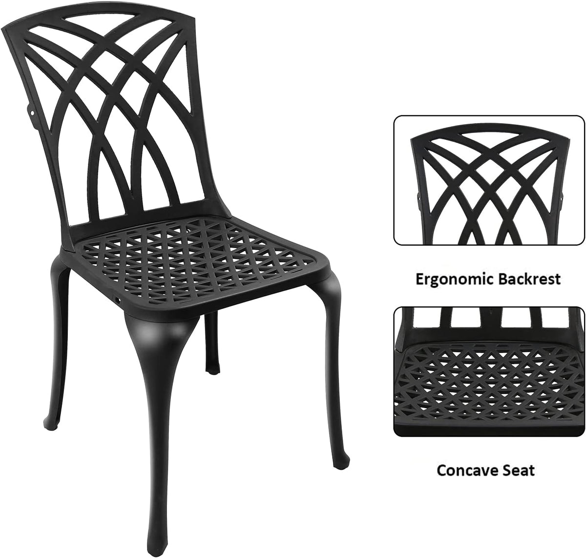 Black Set of 2 Cast Aluminum Outdoor Dining Chairs M655
