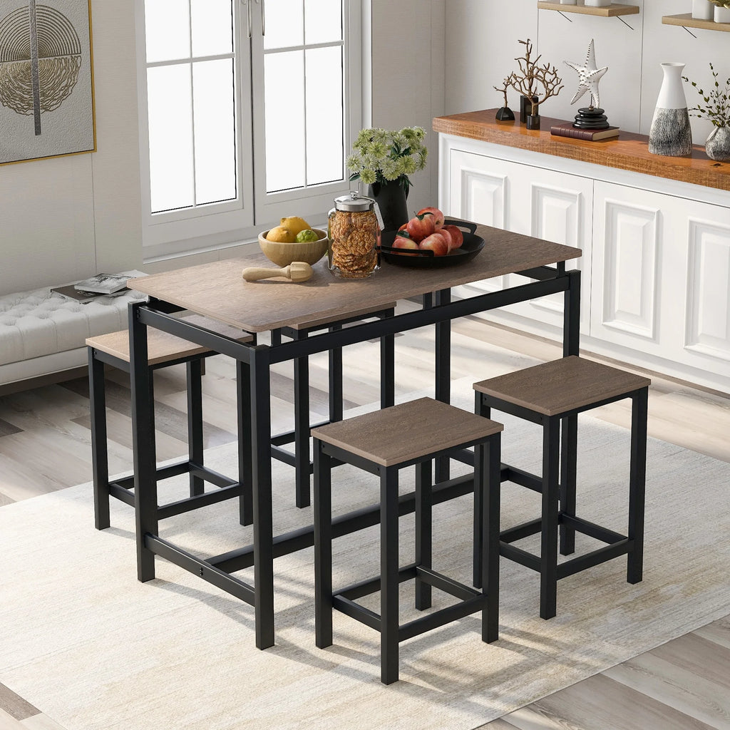 5-Piece Dark Brown Bar Table and Chairs Set Q247536