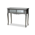 Brushed Wood and Mirrored Glass 2-Drawer Console Table V745