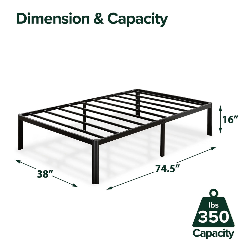 16" Metal Platform Bed Frame with Steel Slats, Twin N880