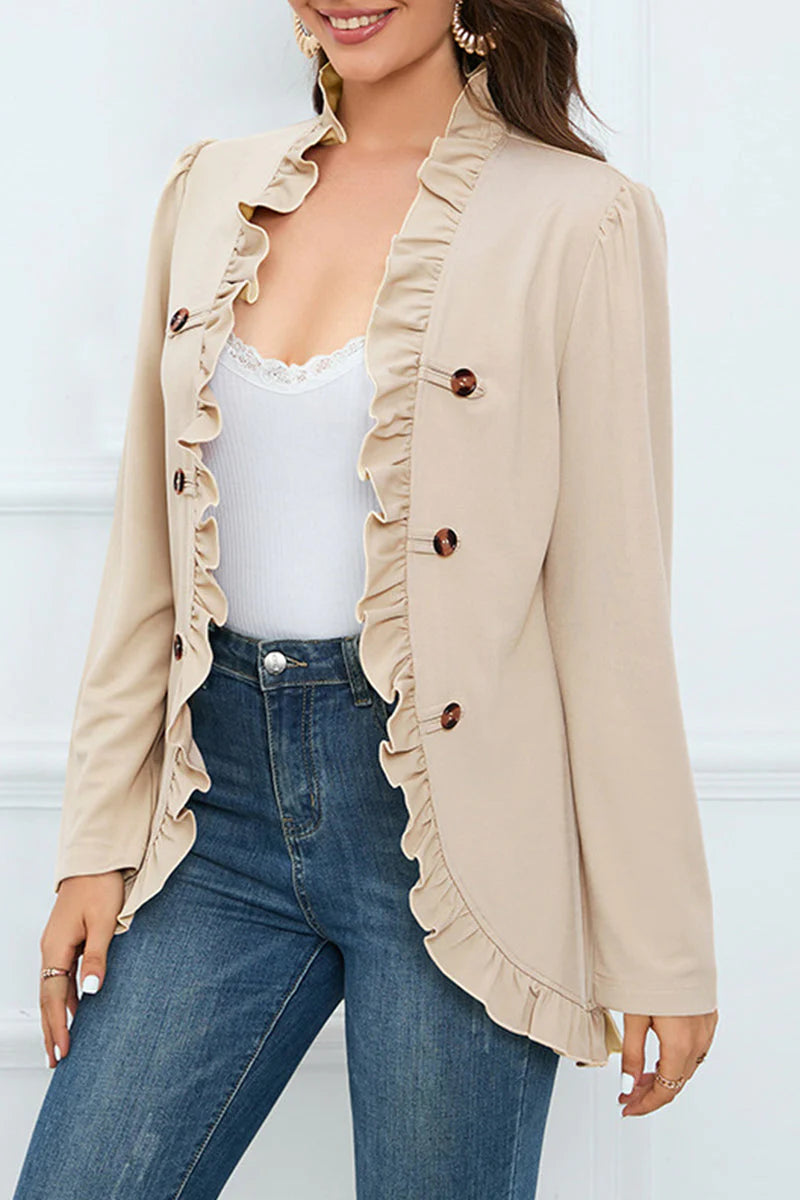 Solid Buckle Flounce Lotus Leaf Collar Outerwear H8598