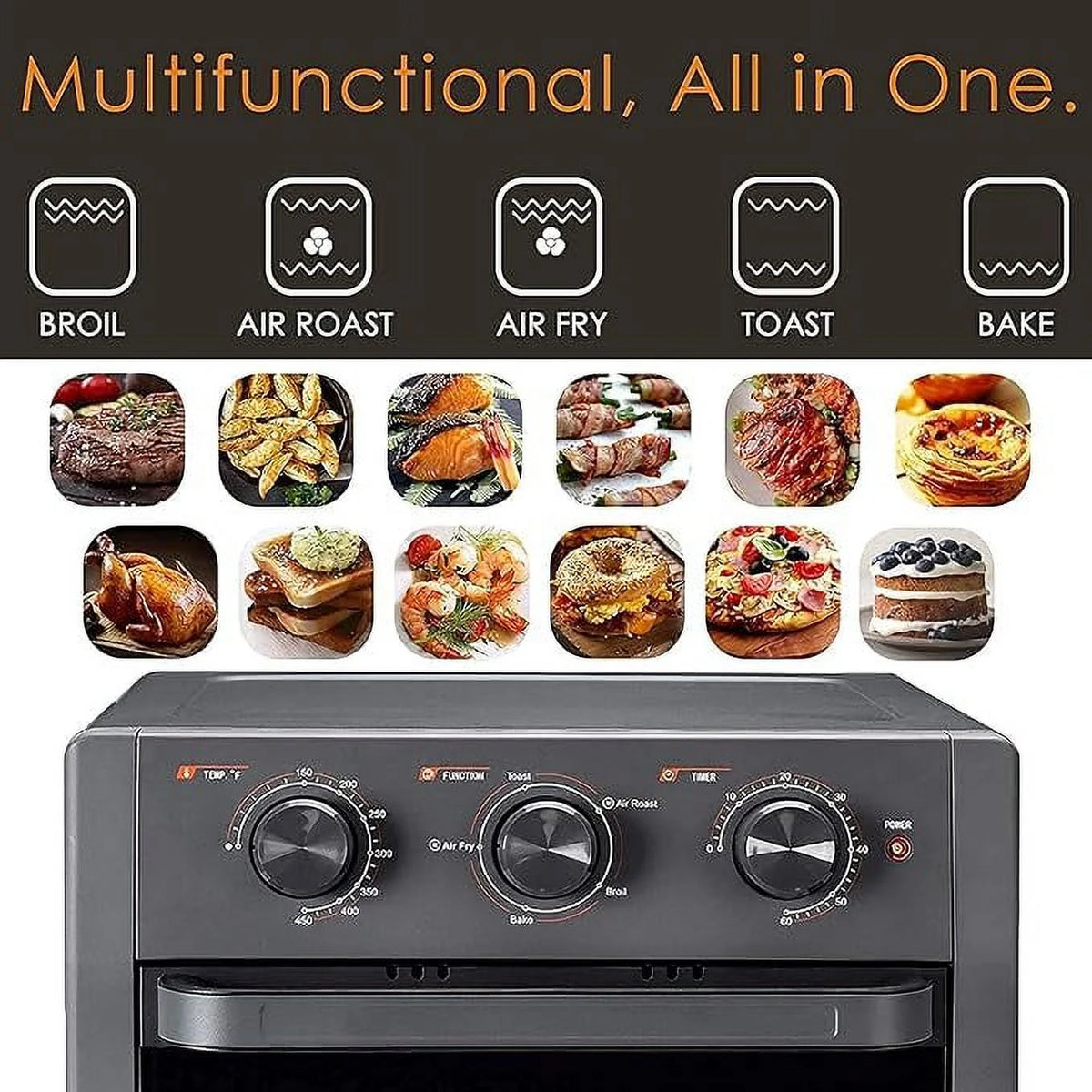 Air Fryer Toaster Oven 5 in 1 19 Quart GRAY U8236