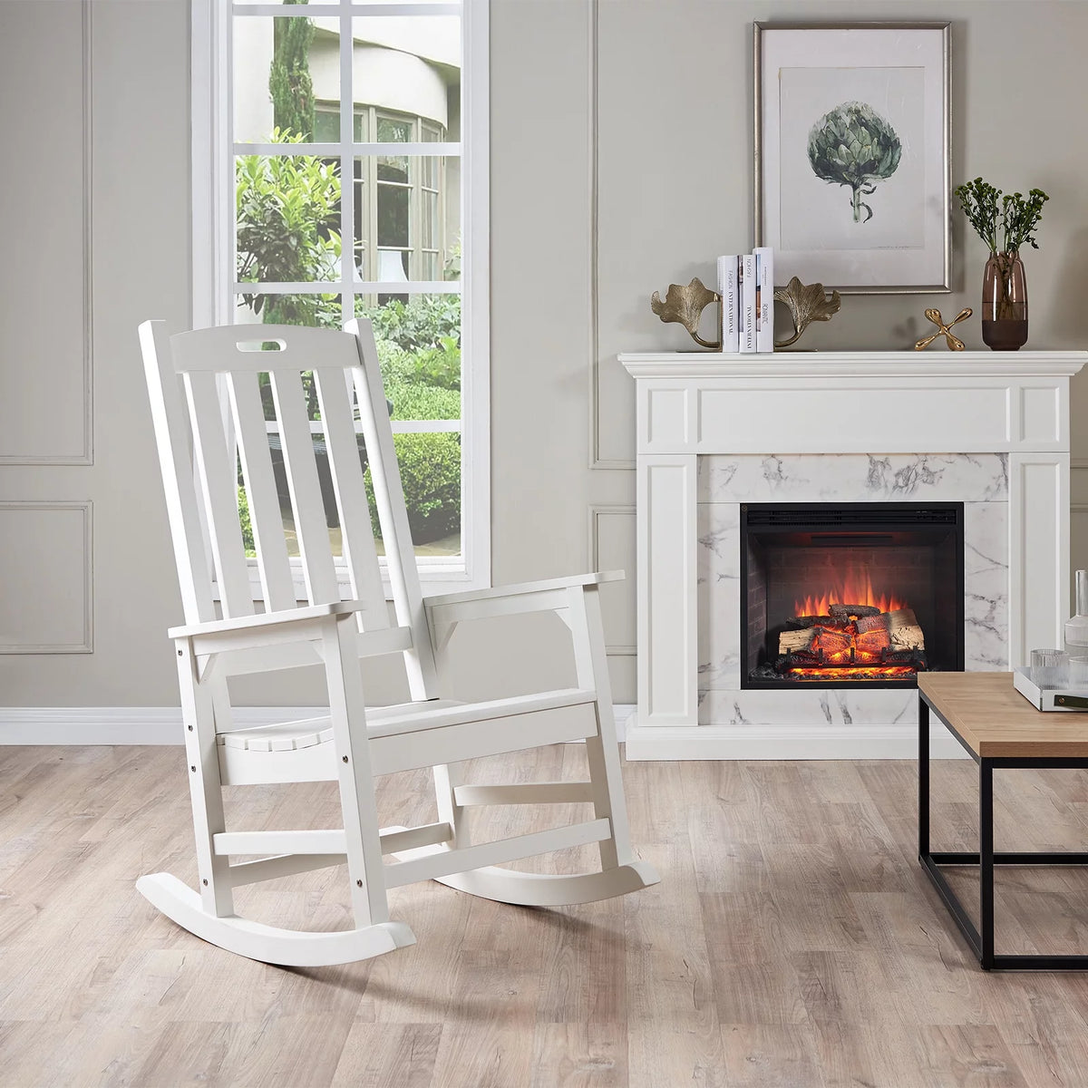 White Poly Lumber Rocking Chair with High Back D23554