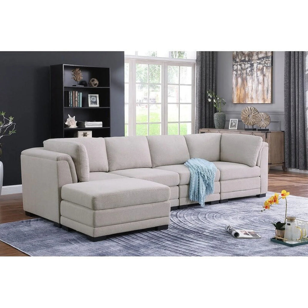 Light Gray Linen Reversible Sectional Sofa with Ottoman M68837