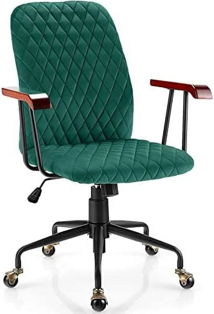 White Velvet Upholstered Office Chair with Rubber Wood Armrests T770