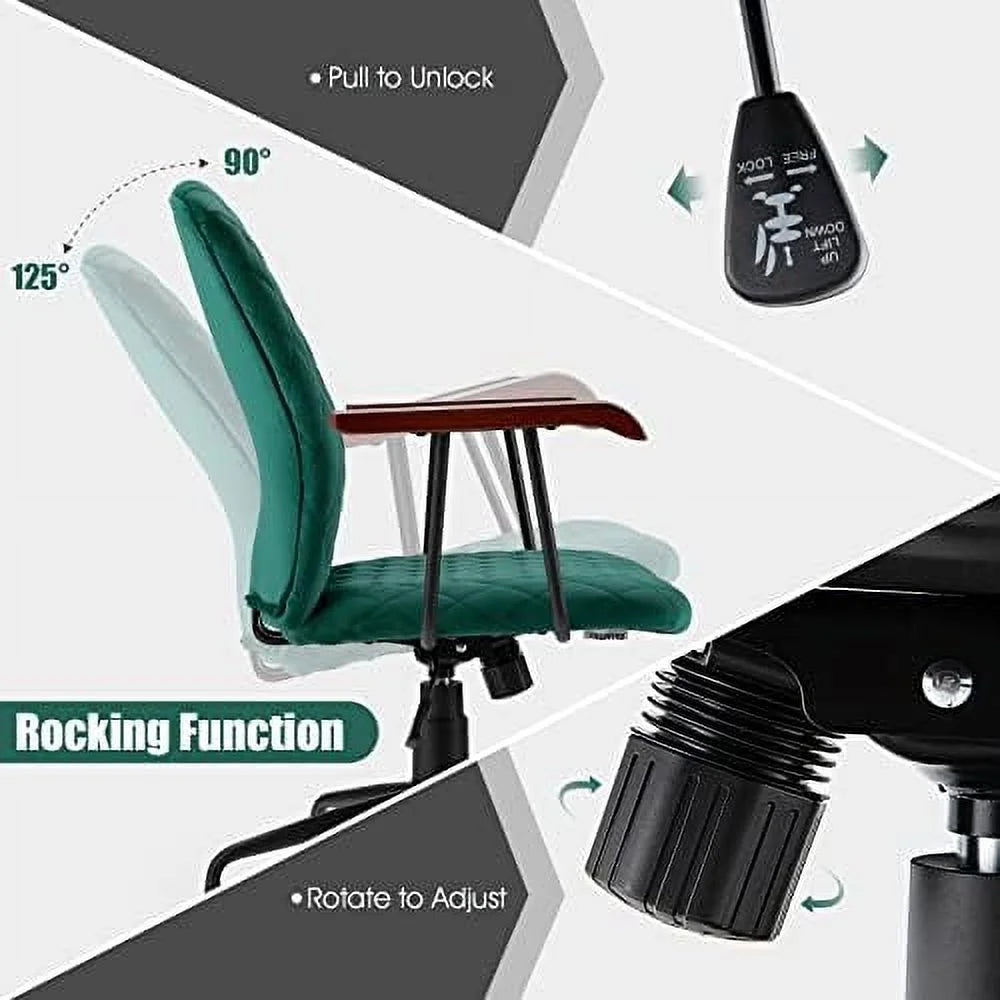 White Velvet Upholstered Office Chair with Rubber Wood Armrests T770