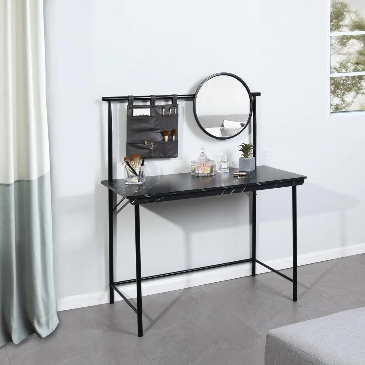 Black Vanity Desk with Removable Circular Mirror K770012