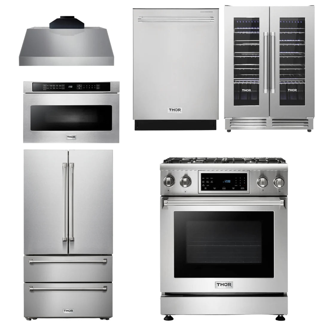 30 Gas Range, Range Hood, Microwave, Refrigerator, Dishwasher, Wine Cooler Y243876