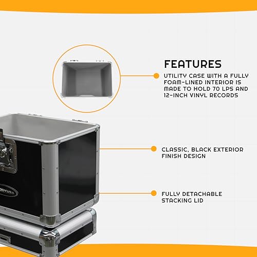 Black Stackable Record Utility Case for 70 12" Vinyl Records O6956