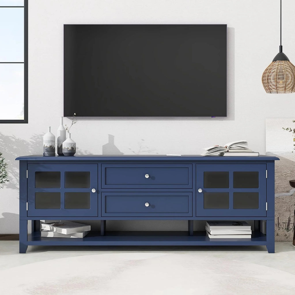 Blue TV Stand with 2 Drawers and Doors X613